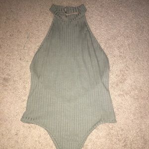 Sea Green Backless Halter Top Bodysuit